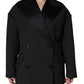 Black Polyester Double Breasted Coat Jacket