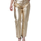 Metallic Gold Polyester Tapered Pants