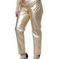 Metallic Gold Polyester Tapered Pants