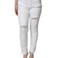 White Cotton Stretch Tattered Skinny Jeans