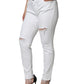 White Cotton Stretch Tattered Skinny Jeans