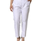 White Cotton Stretch Tapered Pants