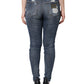 Blue Cotton Stretch Tattered Skinny Jeans