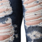 Blue Cotton Stretch Tattered Skinny Jeans