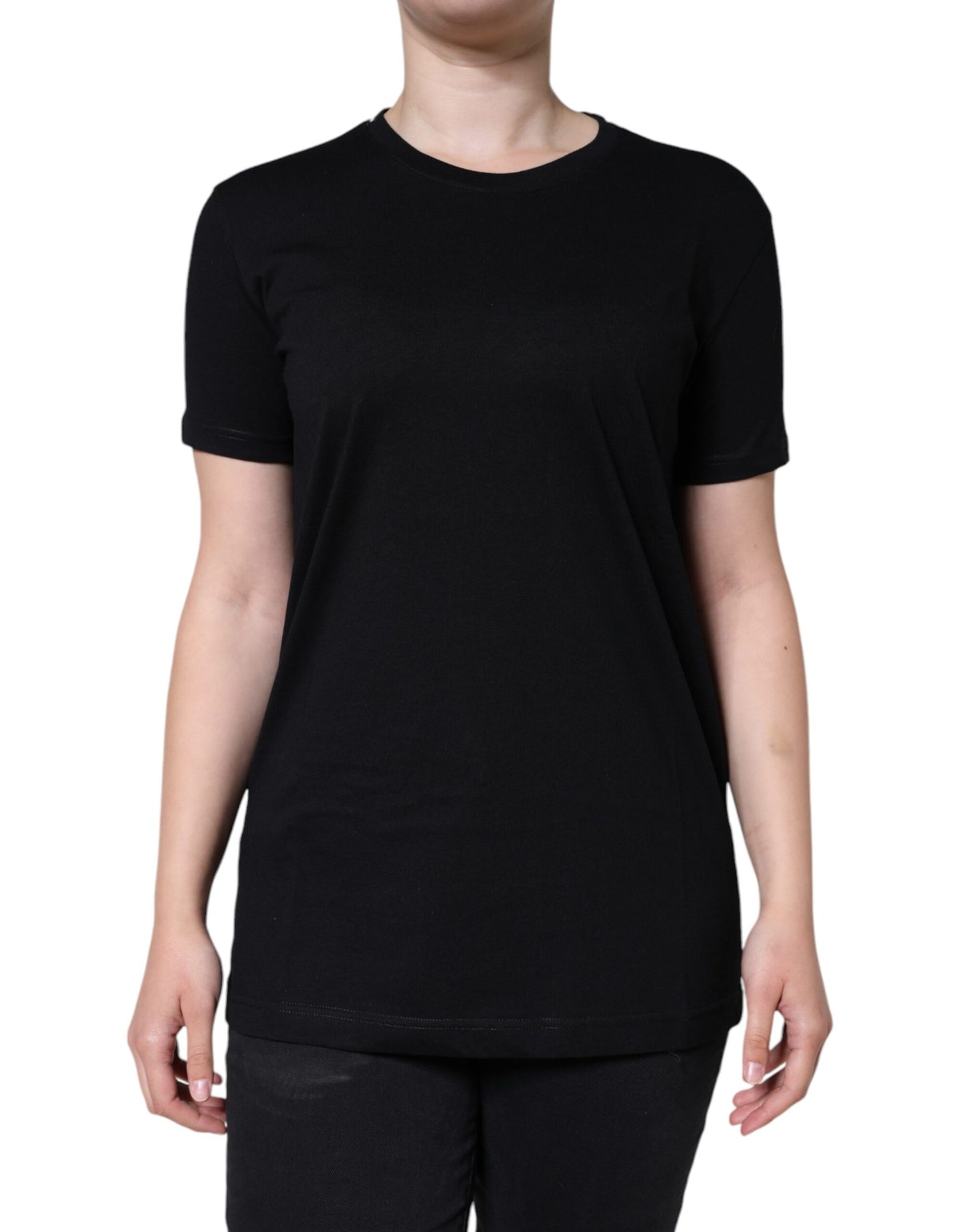 Black Cotton Crew Neck Short Sleeve T-shirt