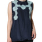 Blue Floral Lace Silk Sleeveless Tank Top