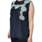 Blue Floral Lace Silk Sleeveless Tank Top