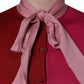Pink Short Sleeves Pullover Ascot Collar Top