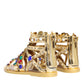 Gold Leather Crystal Gladiator Sandals Flats Shoes