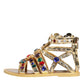 Gold Leather Crystal Gladiator Sandals Flats Shoes