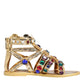 Gold Leather Crystal Gladiator Sandals Flats Shoes