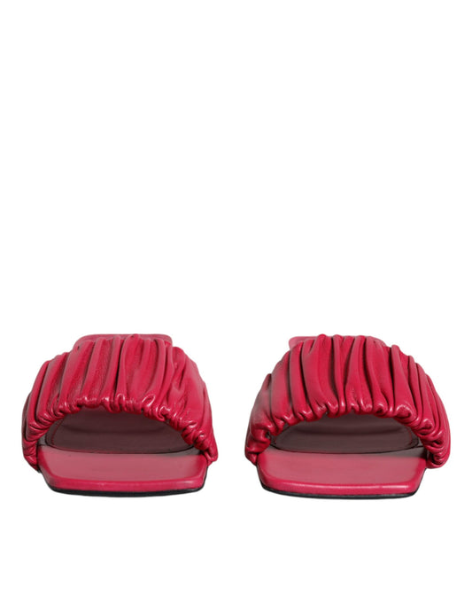 Fuchsia Leather Slides Flats Sandals Shoes