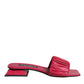 Fuchsia Leather Slides Flats Sandals Shoes