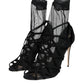 Black Tulle Stretch Heels Sandals Shoes