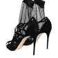 Black Tulle Stretch Heels Sandals Shoes