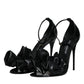 Black Leather Ankle Strap Heel Sandals Shoes