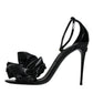 Black Leather Ankle Strap Heel Sandals Shoes