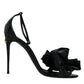 Black Leather Ankle Strap Heel Sandals Shoes