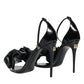 Black Leather Ankle Strap Heel Sandals Shoes