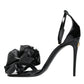 Black Leather Ankle Strap Heel Sandals Shoes