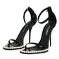 Black Keira Leather Faux Pearl Sandals Heels Shoes