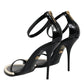 Black Keira Leather Faux Pearl Sandals Heels Shoes