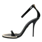 Black Keira Leather Faux Pearl Sandals Heels Shoes