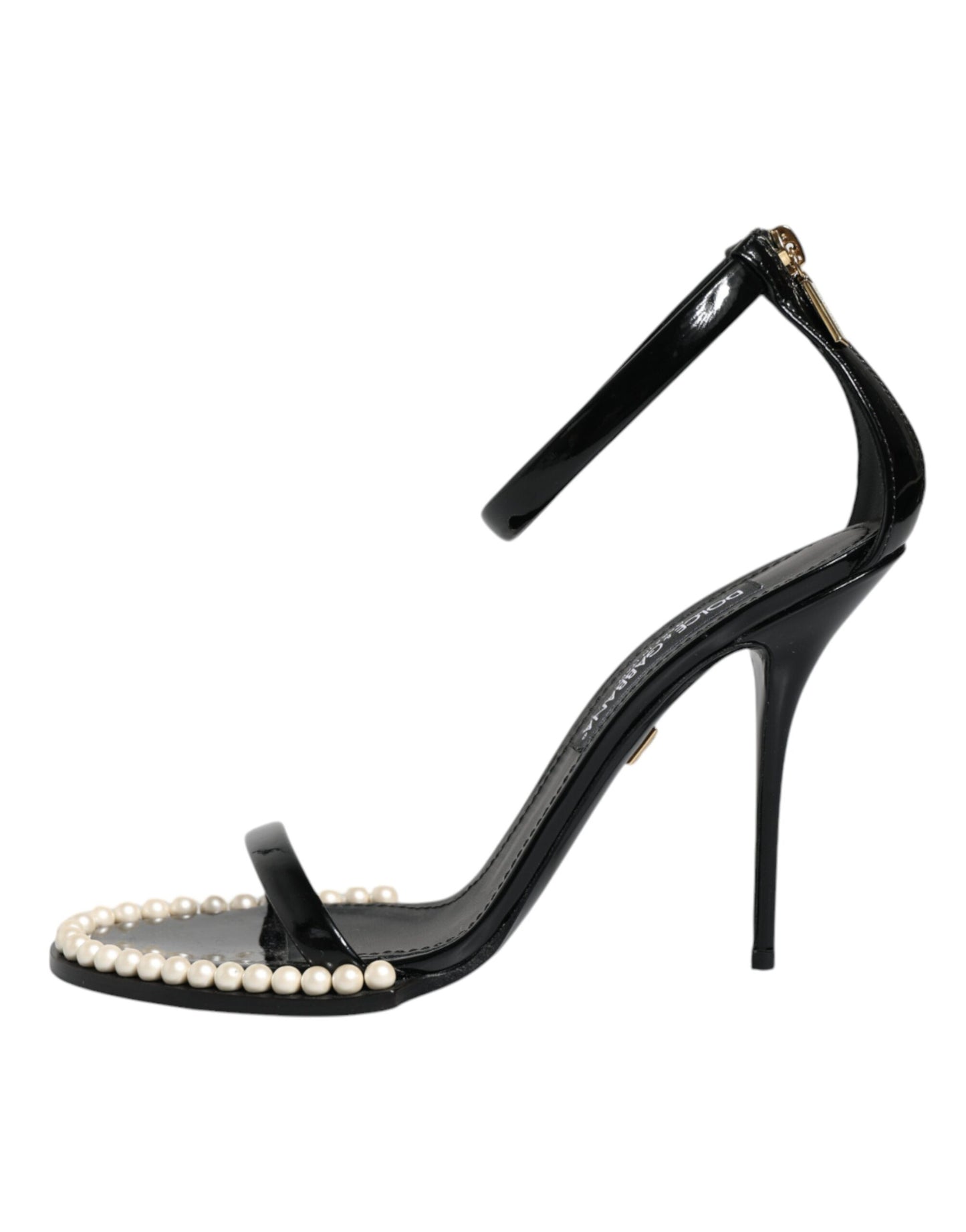 Black Keira Leather Faux Pearl Sandals Heels Shoes