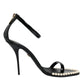 Black Keira Leather Faux Pearl Sandals Heels Shoes