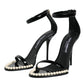 Black Keira Leather Faux Pearl Sandals Heels Shoes