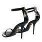 Black Keira Leather Faux Pearl Sandals Heels Shoes