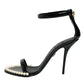 Black Keira Leather Faux Pearl Sandals Heels Shoes