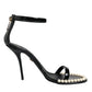 Black Keira Leather Faux Pearl Sandals Heels Shoes