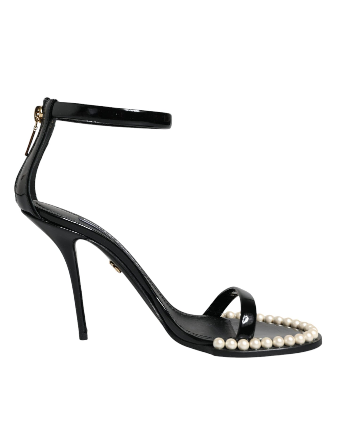 Black Keira Leather Faux Pearl Sandals Heels Shoes