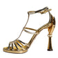 Gold Leather Baroque Heels Sandals Shoes