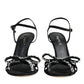 Black Leather Crystal Bow Heels Sandals Shoes