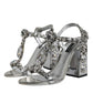 Silver Leather T-strap Crystal Sandals Shoes