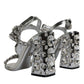 Silver Leather T-strap Crystal Sandals Shoes