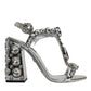 Silver Leather T-strap Crystal Sandals Shoes