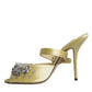 Yellow Crystal Slides Heels Sandals Shoes