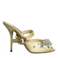 Yellow Crystal Slides Heels Sandals Shoes