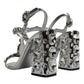 Silver Leather T-strap Crystal Sandals Shoes