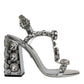 Silver Leather T-strap Crystal Sandals Shoes