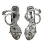 Silver Leather T-strap Crystal Sandals Shoes