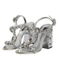 Silver Leather T-strap Crystal Sandals Shoes