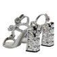 Silver Leather T-strap Crystal Sandals Shoes