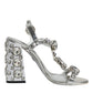 Silver Leather T-strap Crystal Sandals Shoes