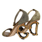 Gold Lurex Ankle Strap Heel Sandals Shoes