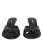 Black Leather Heels Slides Sandals Shoes