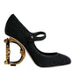 Black Suede Mary Jane Heel Sandals Shoes